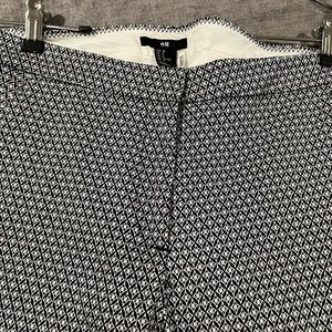 H&M Black And White Cotton Pants, Geometric Pattern, Size 8